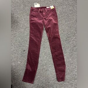Rag & Bone Made USA Women Burgundy Red Velvet Skinny Jeans Sz 25/0 - 25x30  $225